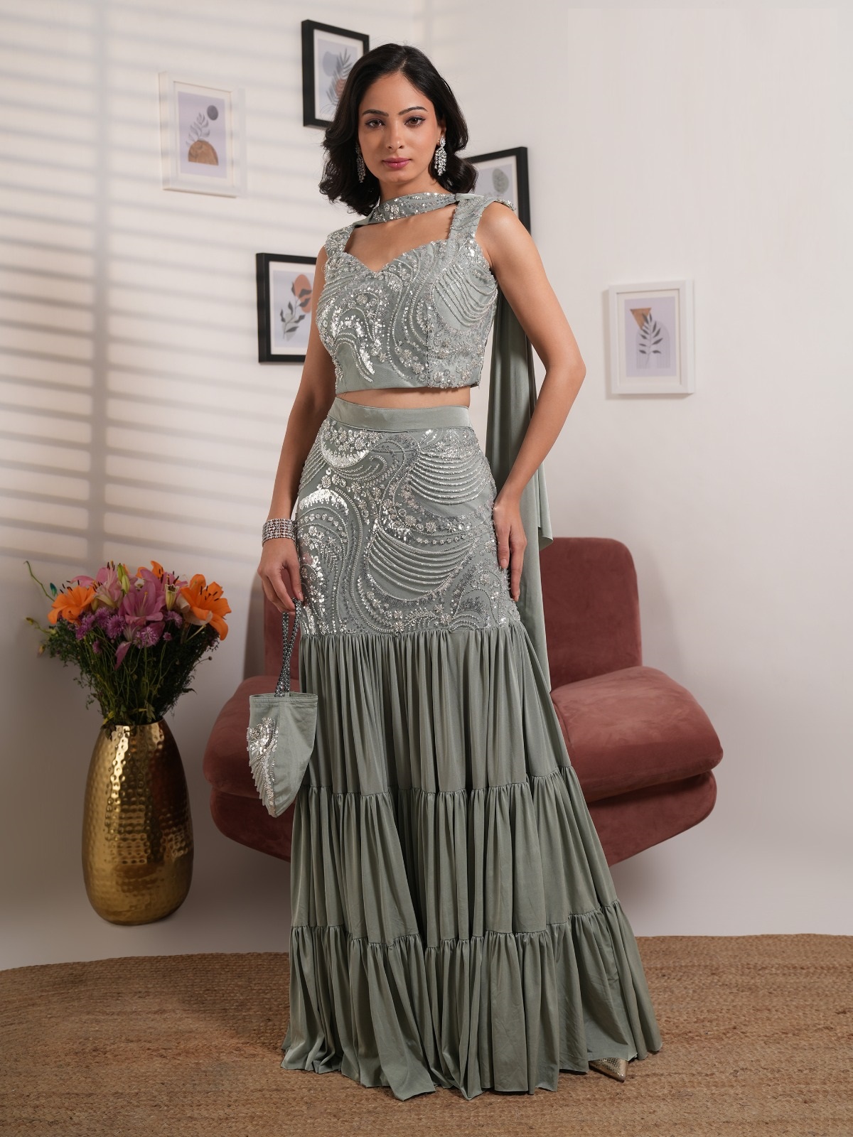 Green Partywear Indo Western IWJ0017