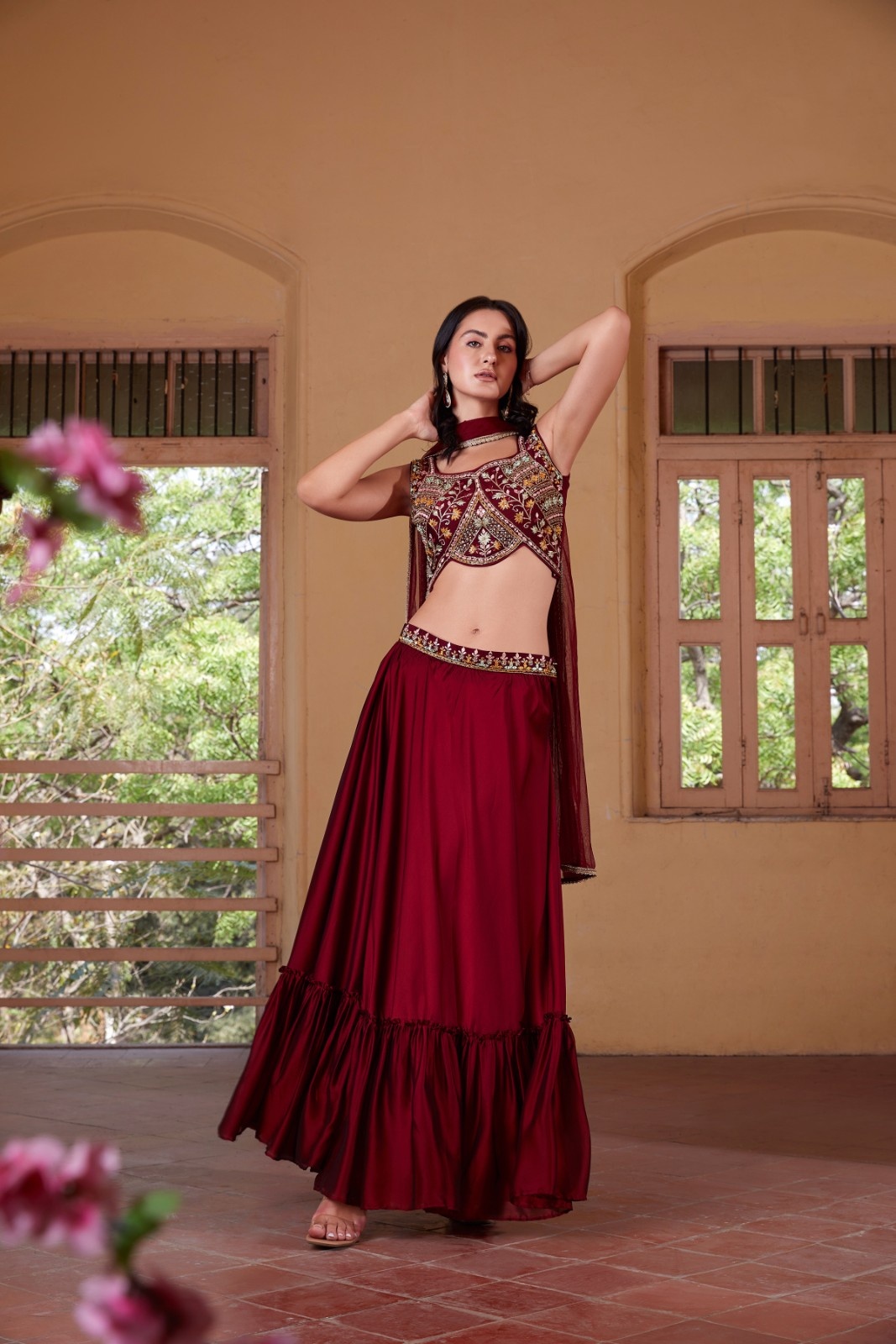 Beautiful Maroon Hand-Work Embroidered Indo-Western IWJ0025