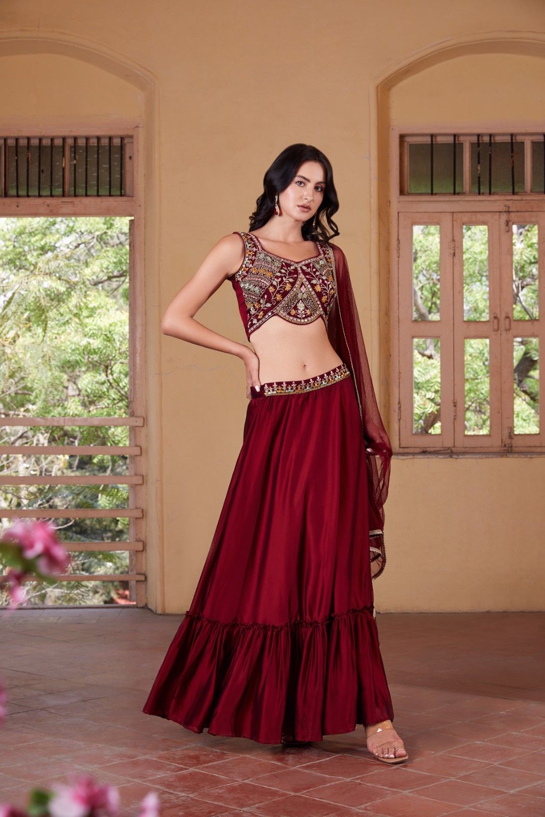 Beautiful Maroon Hand-Work Embroidered Indo-Western IWJ0025