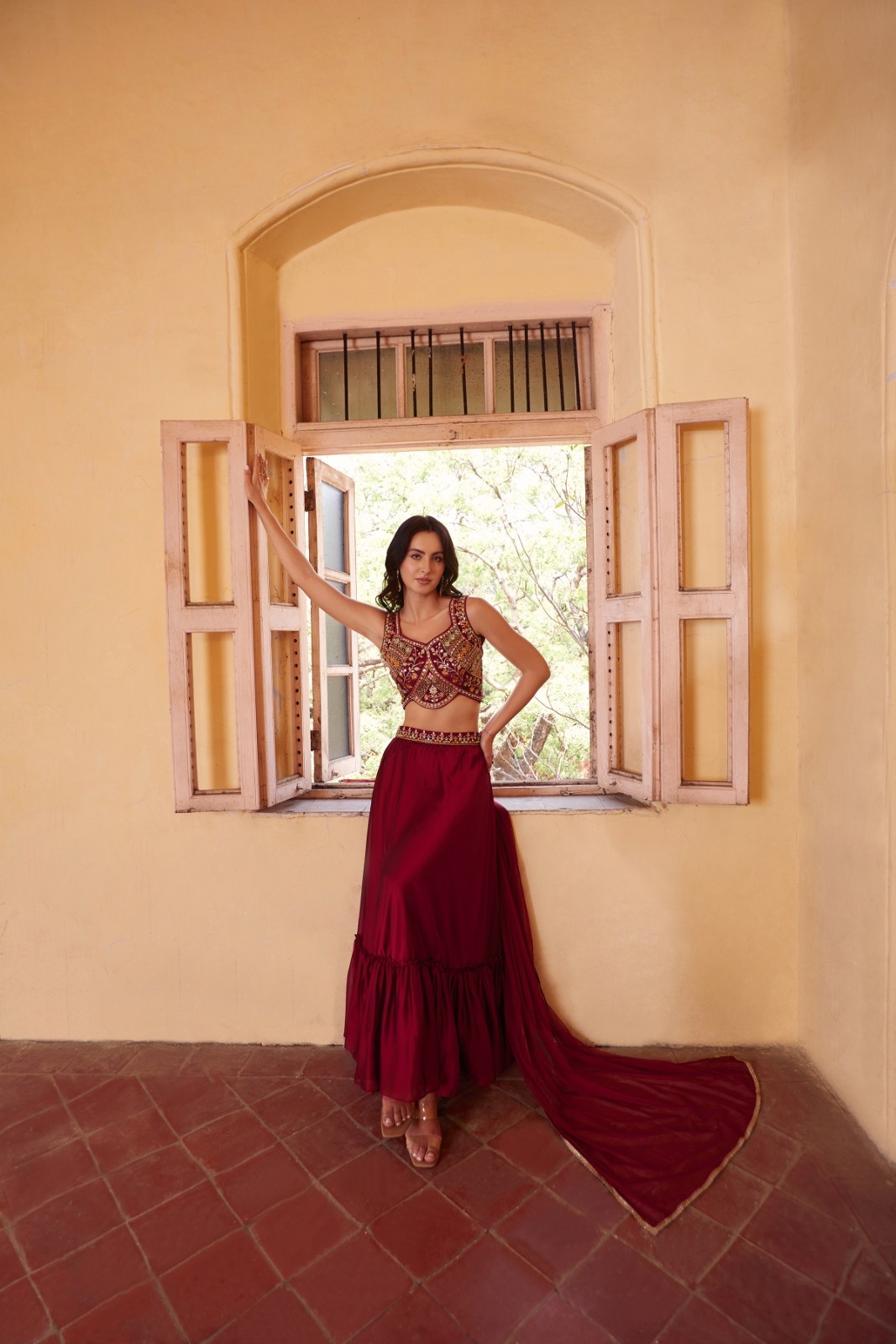 Beautiful Maroon Hand-Work Embroidered Indo-Western IWJ0025