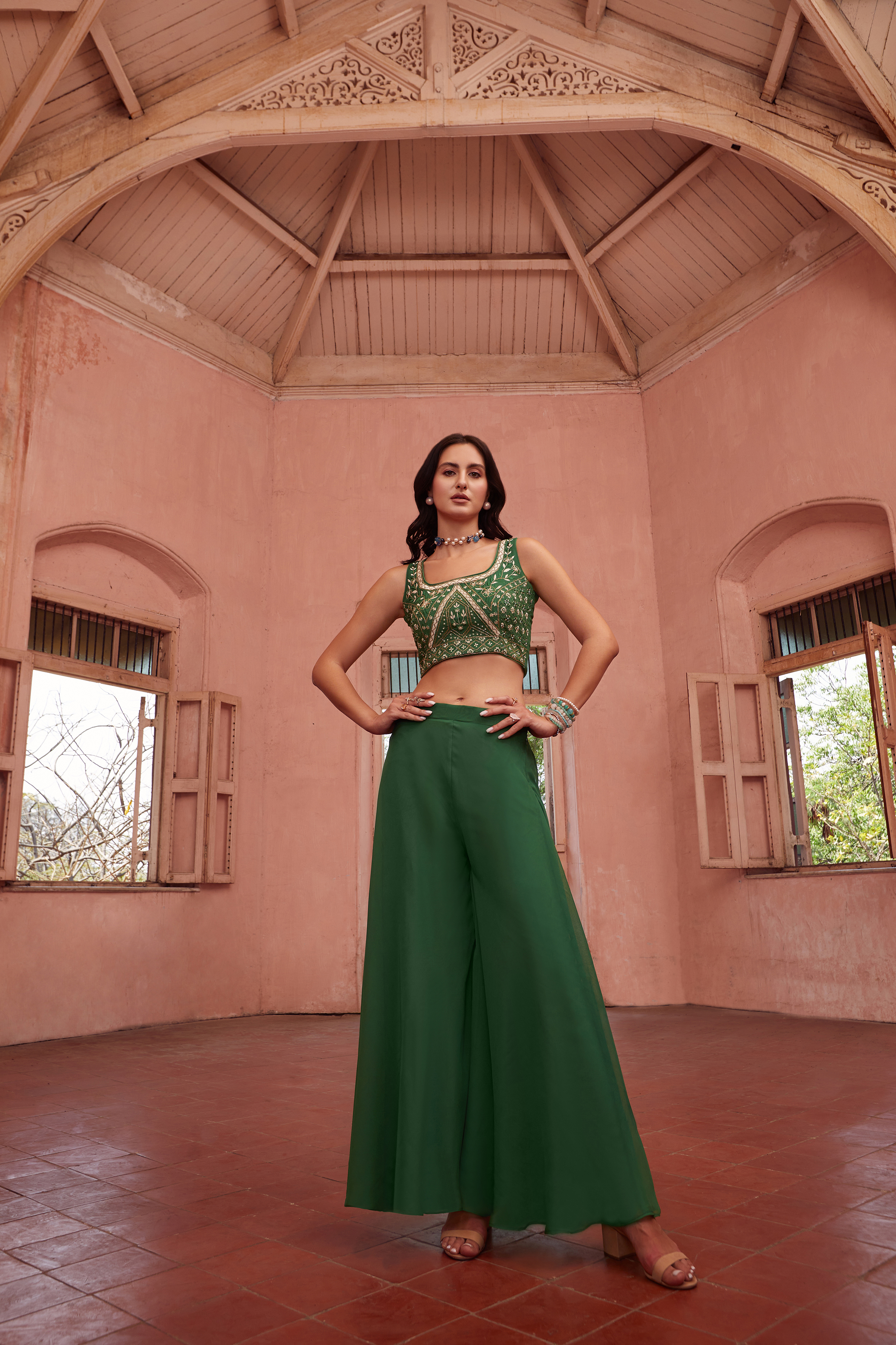 Mehendi Hand-Work Embroidered Georgette Indo-western IWJ0026