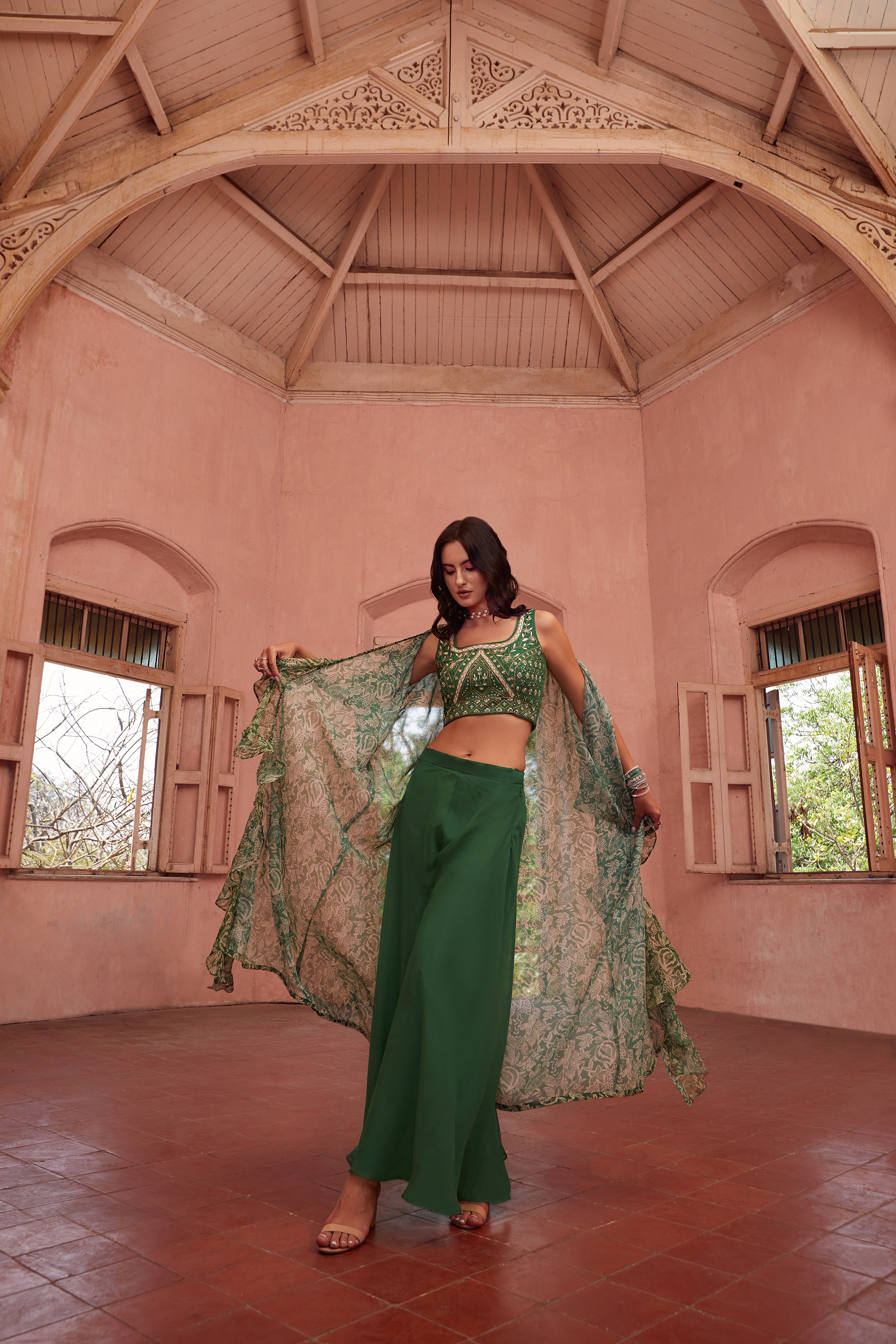 Mehendi Hand-Work Embroidered Georgette Indo-western IWJ0026