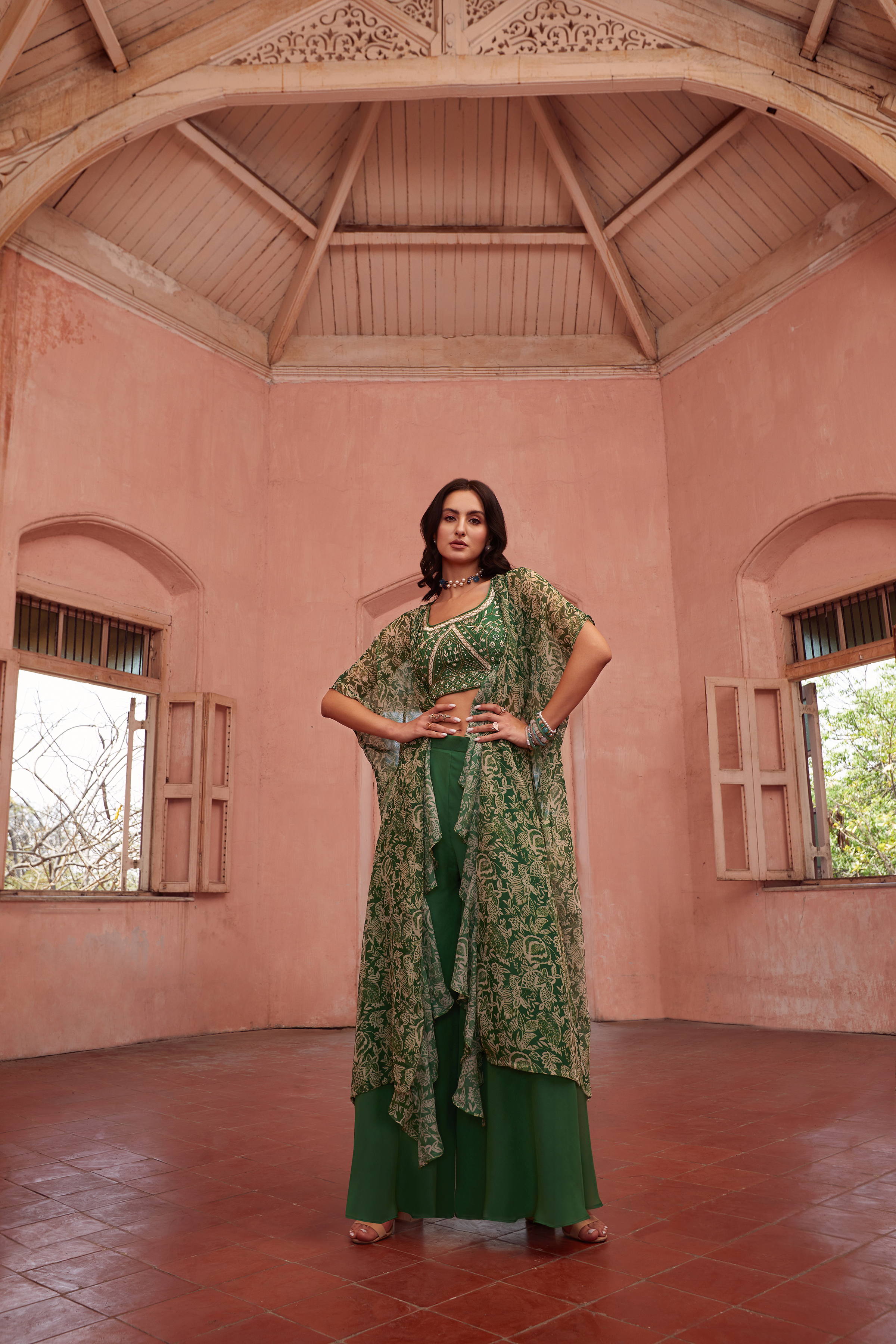 Mehendi Hand-Work Embroidered Georgette Indo-western IWJ0026