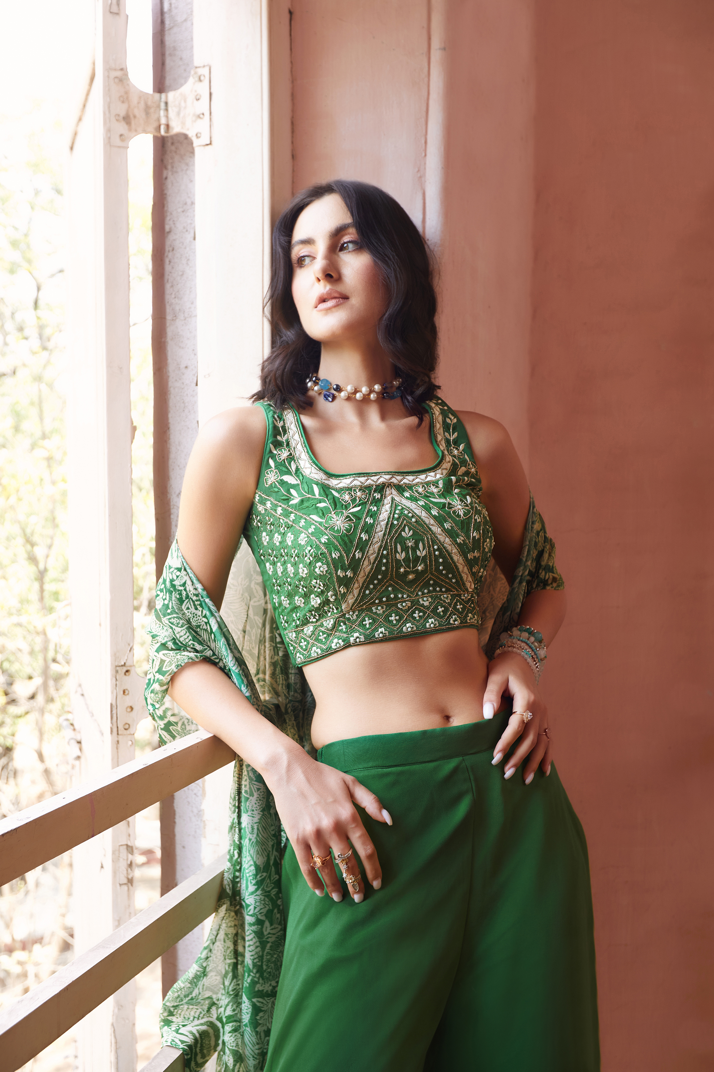 Mehendi Hand-Work Embroidered Georgette Indo-western IWJ0026