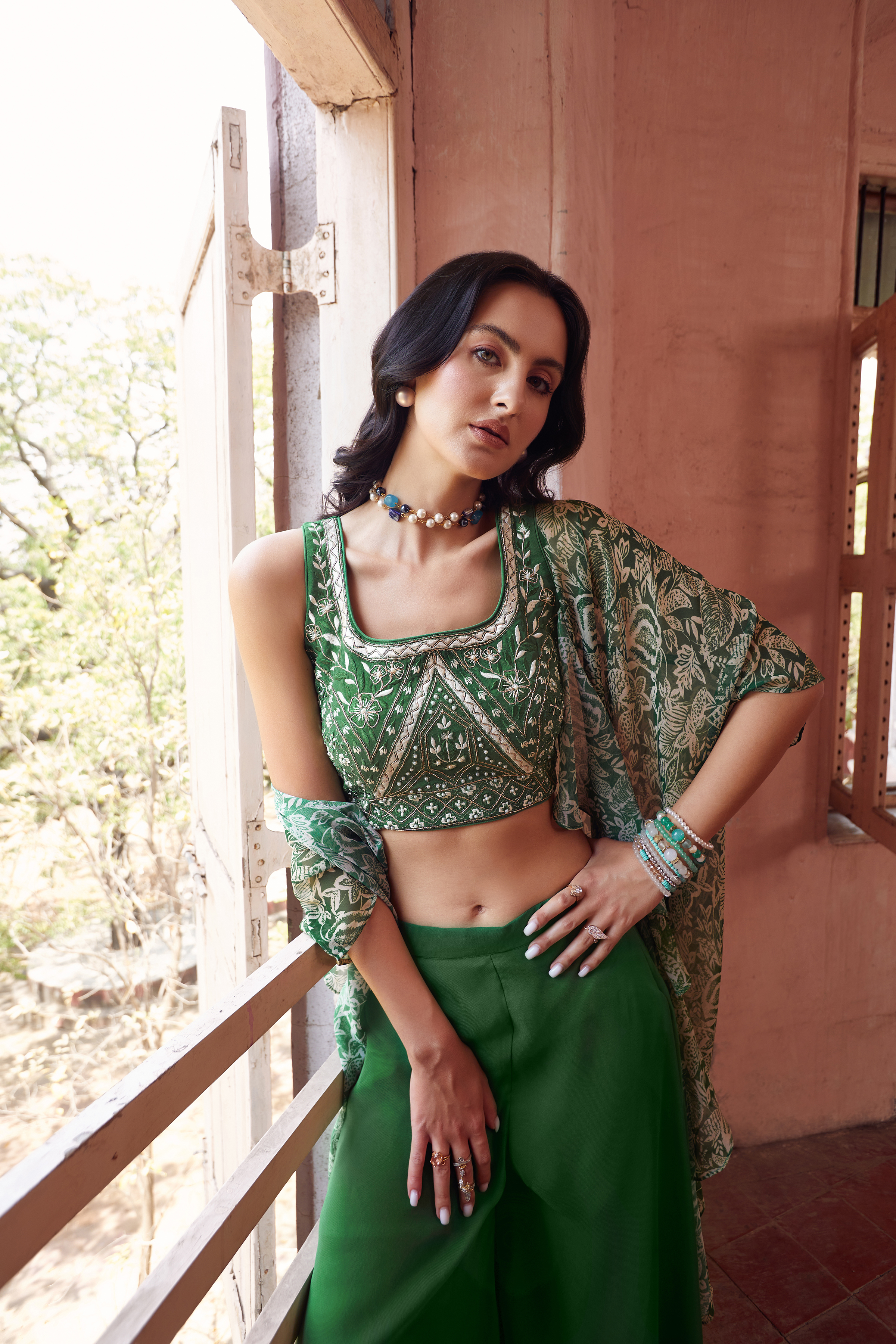 Mehendi Hand-Work Embroidered Georgette Indo-western IWJ0026