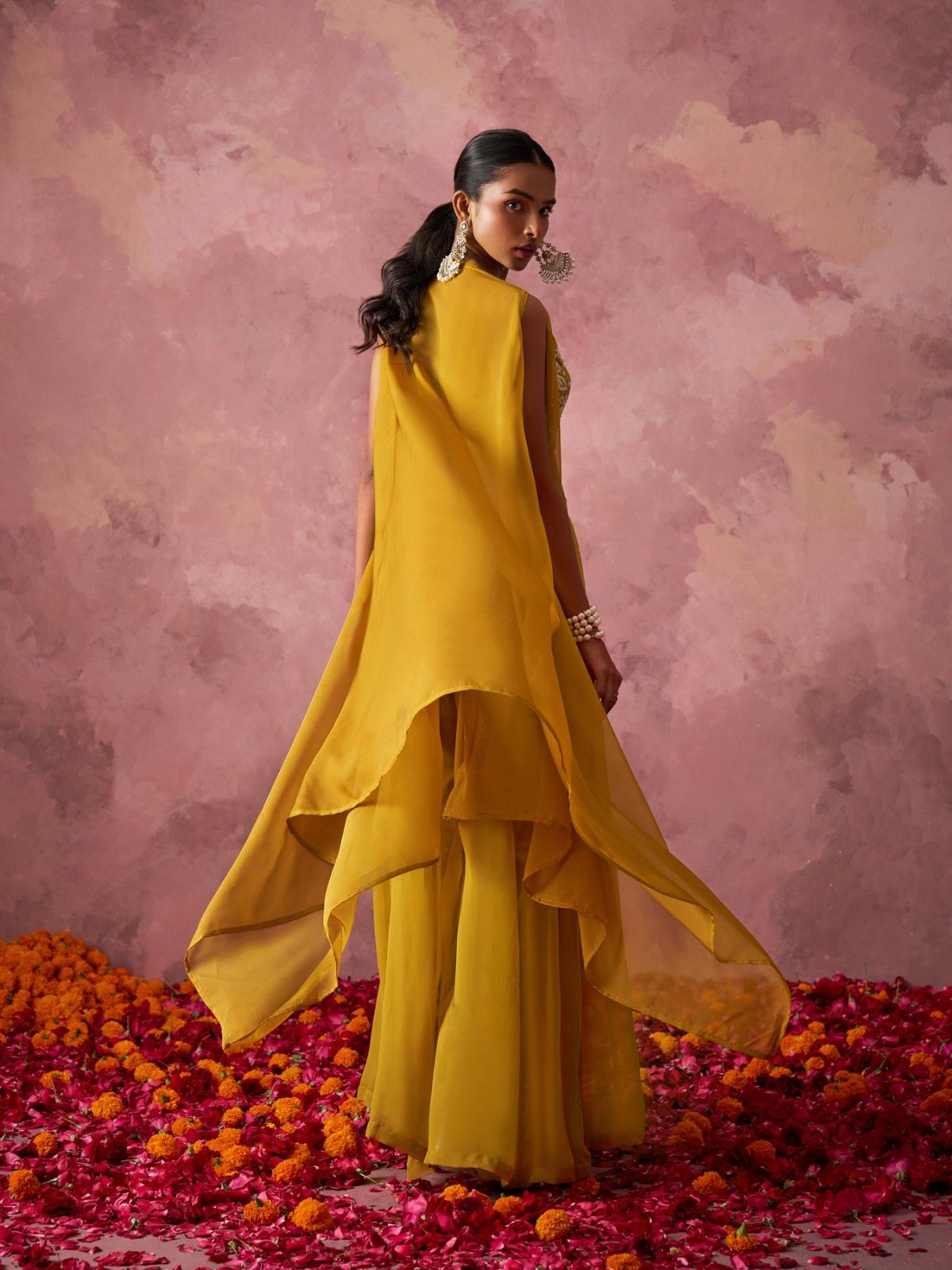 Mustard Yellow Beads Work Beautiful IndoWestern” IWJ0022
