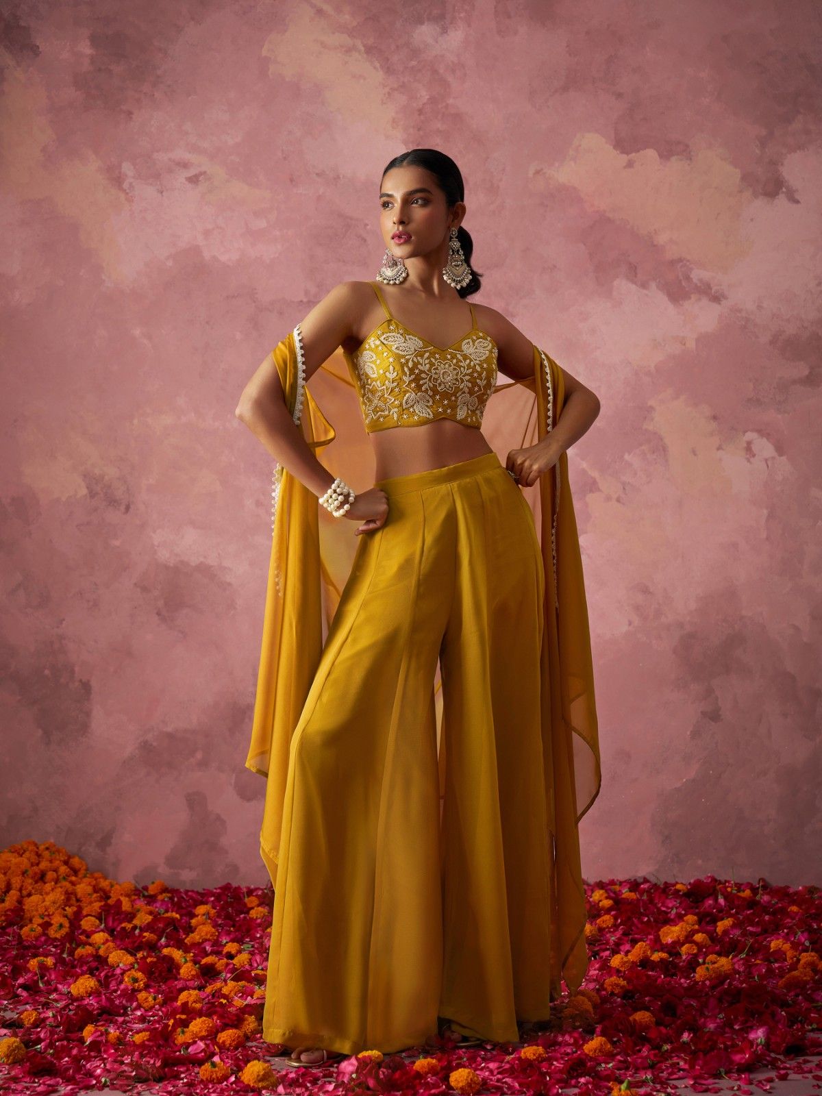 Mustard Yellow Beads Work Beautiful IndoWestern” IWJ0022