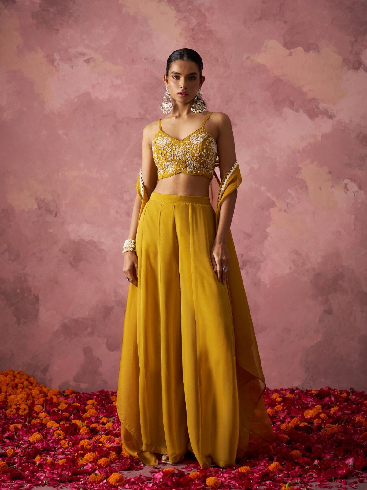Mustard Yellow Beads Work Beautiful IndoWestern” IWJ0022
