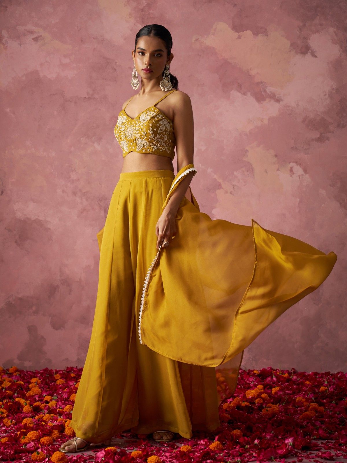 Mustard Yellow Beads Work Beautiful IndoWestern” IWJ0022