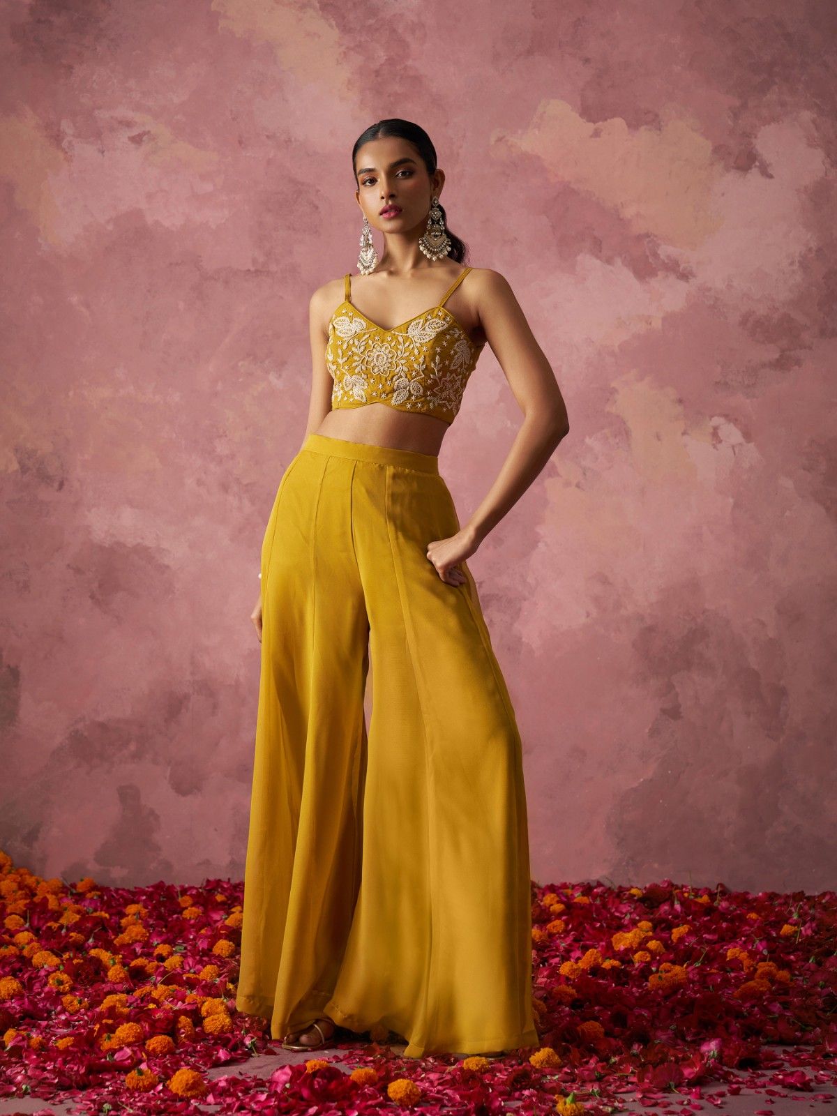 Mustard Yellow Beads Work Beautiful IndoWestern” IWJ0022
