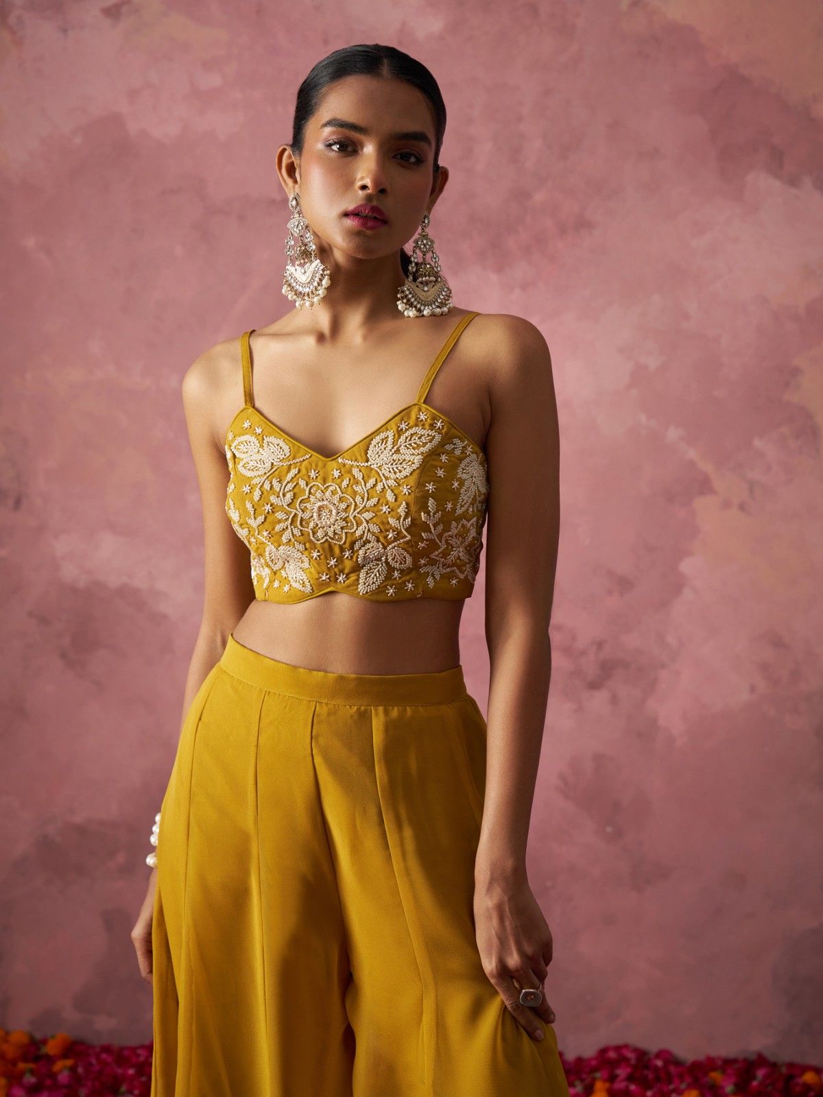 Mustard Yellow Beads Work Beautiful IndoWestern” IWJ0022