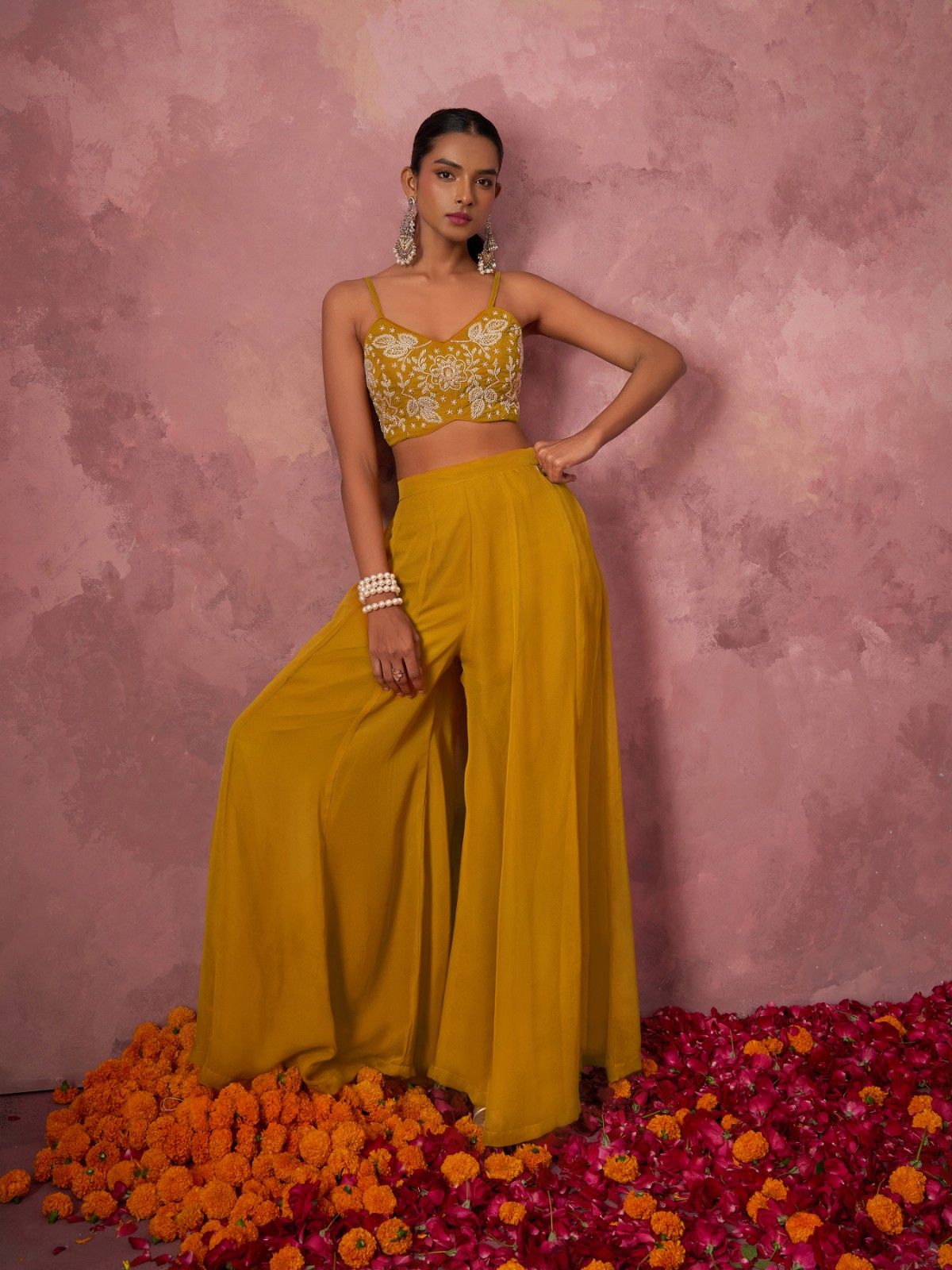 Mustard Yellow Beads Work Beautiful IndoWestern” IWJ0022