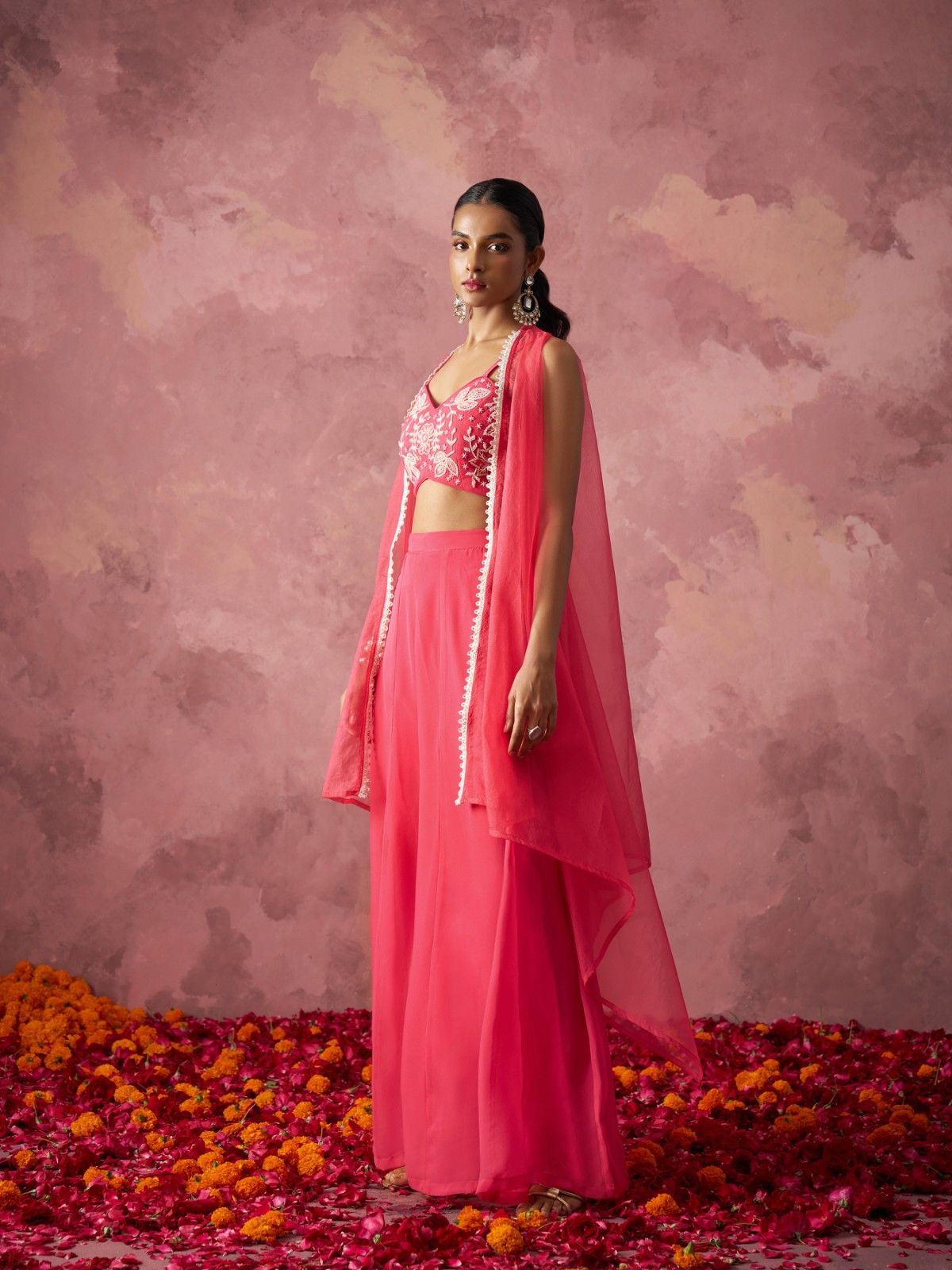 "Rani Pink Embroidered Beautiful Indo Western IWJ0021