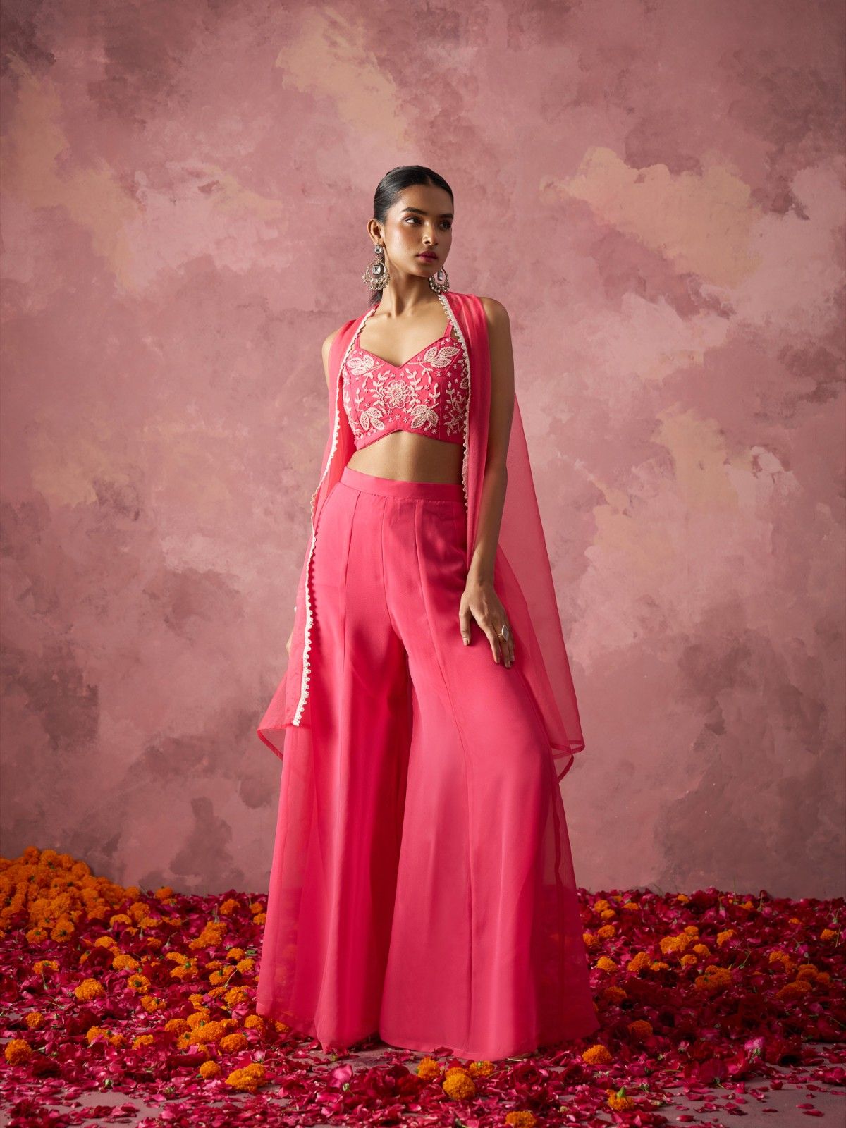 "Rani Pink Embroidered Beautiful Indo Western IWJ0021