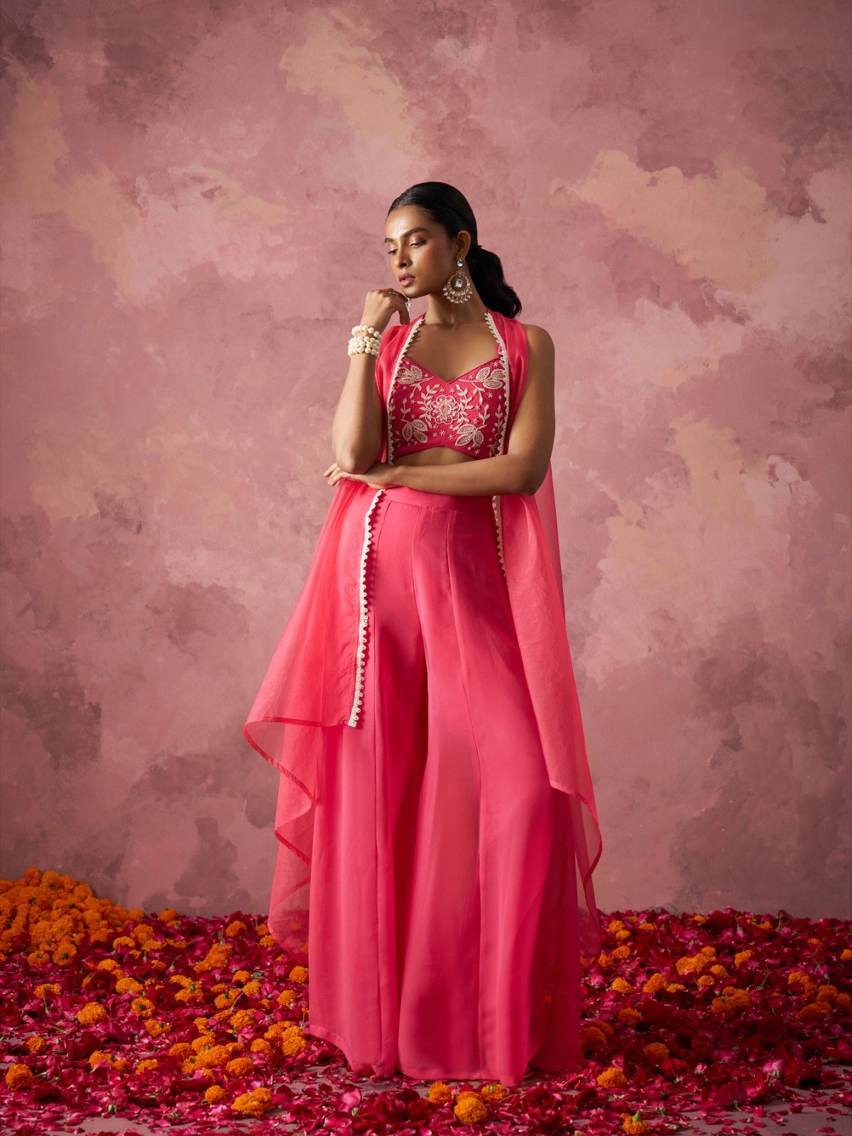 "Rani Pink Embroidered Beautiful Indo Western IWJ0021