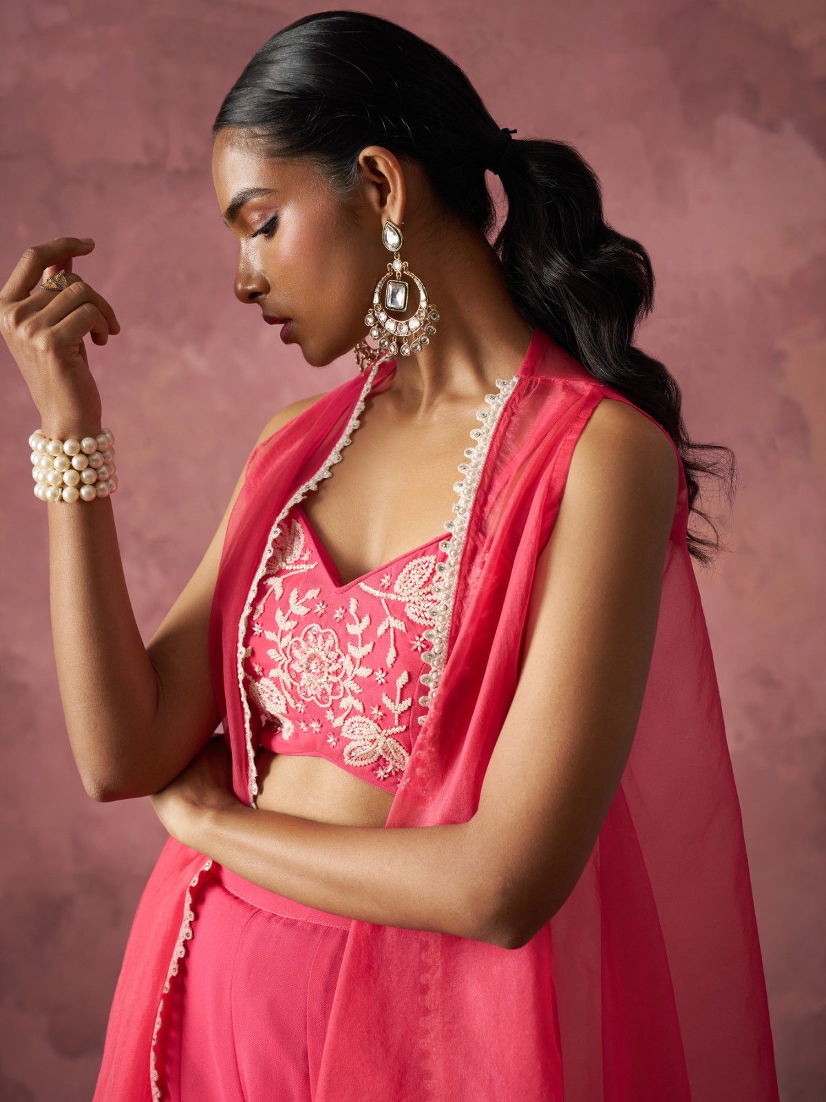 "Rani Pink Embroidered Beautiful Indo Western IWJ0021