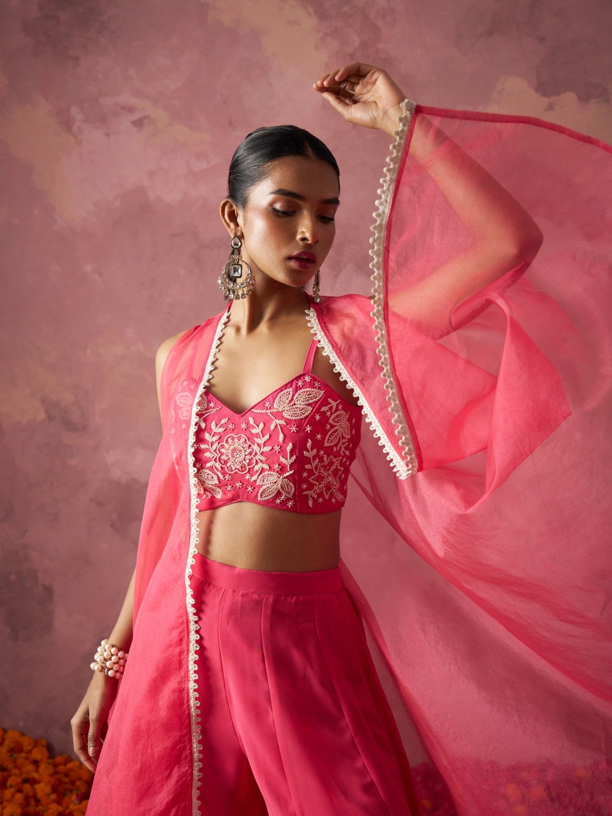 "Rani Pink Embroidered Beautiful Indo Western IWJ0021