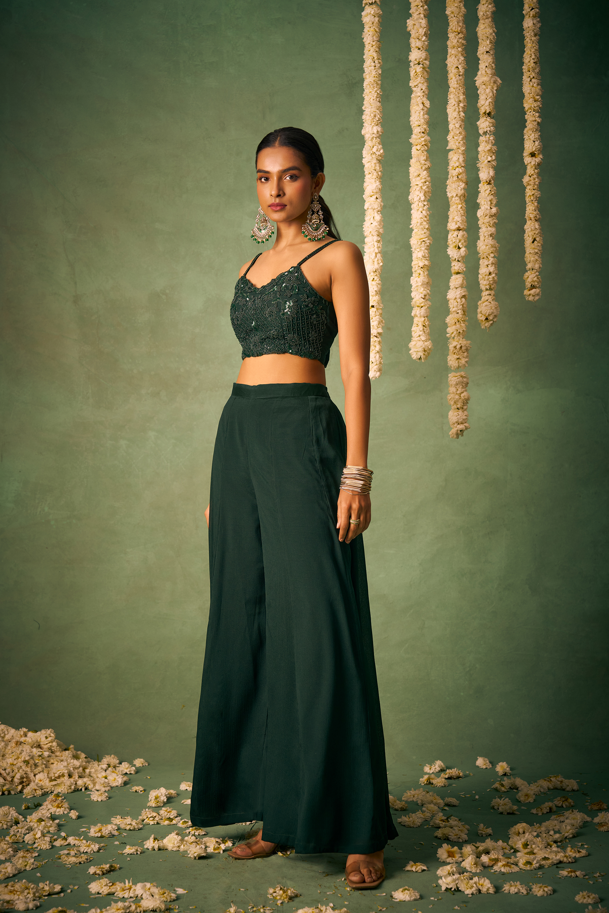 Beautiful Green Khatli Work Blouse With Sharara Indo-Western IWJ0031
