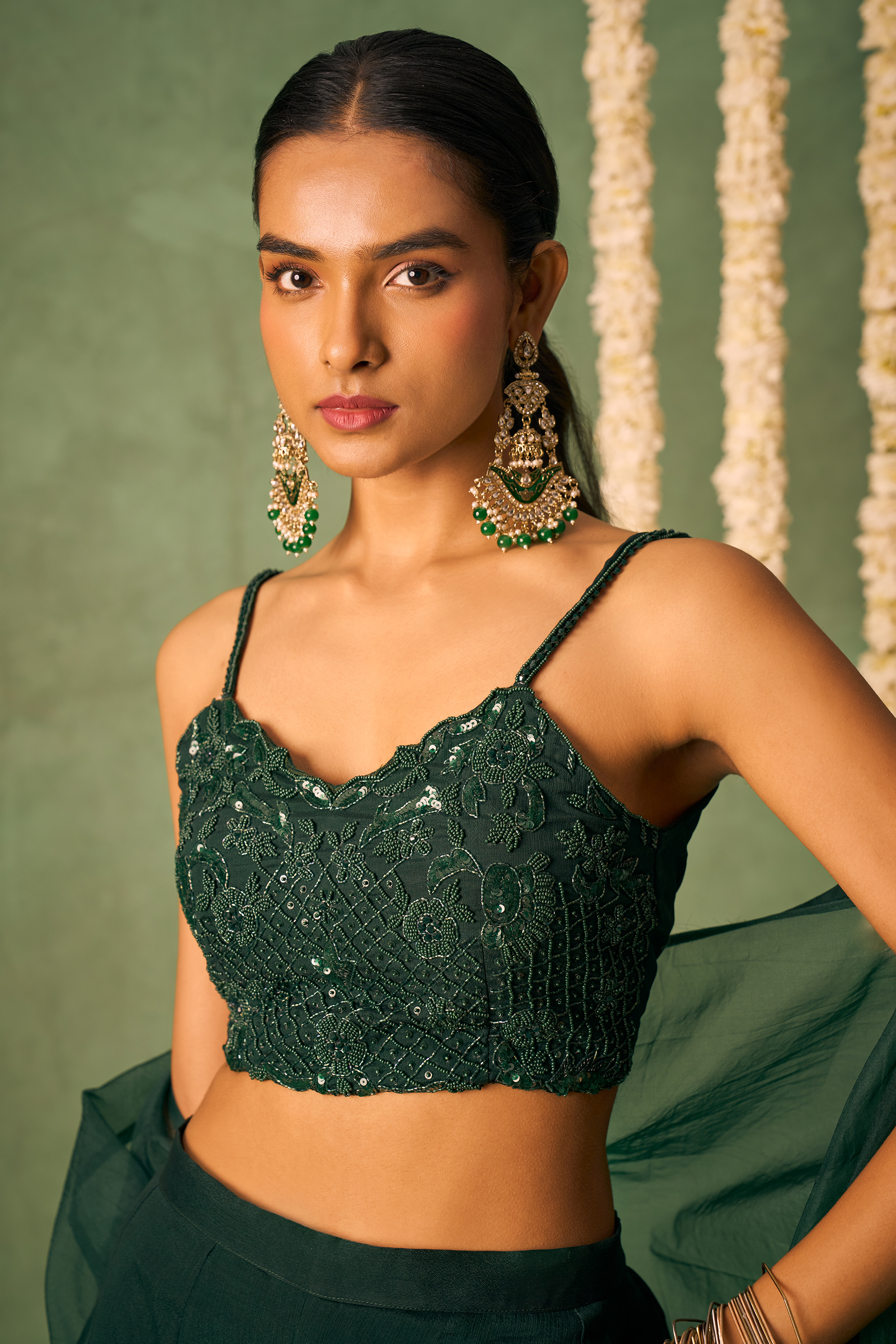 Beautiful Green Khatli Work Blouse With Sharara Indo-Western IWJ0031