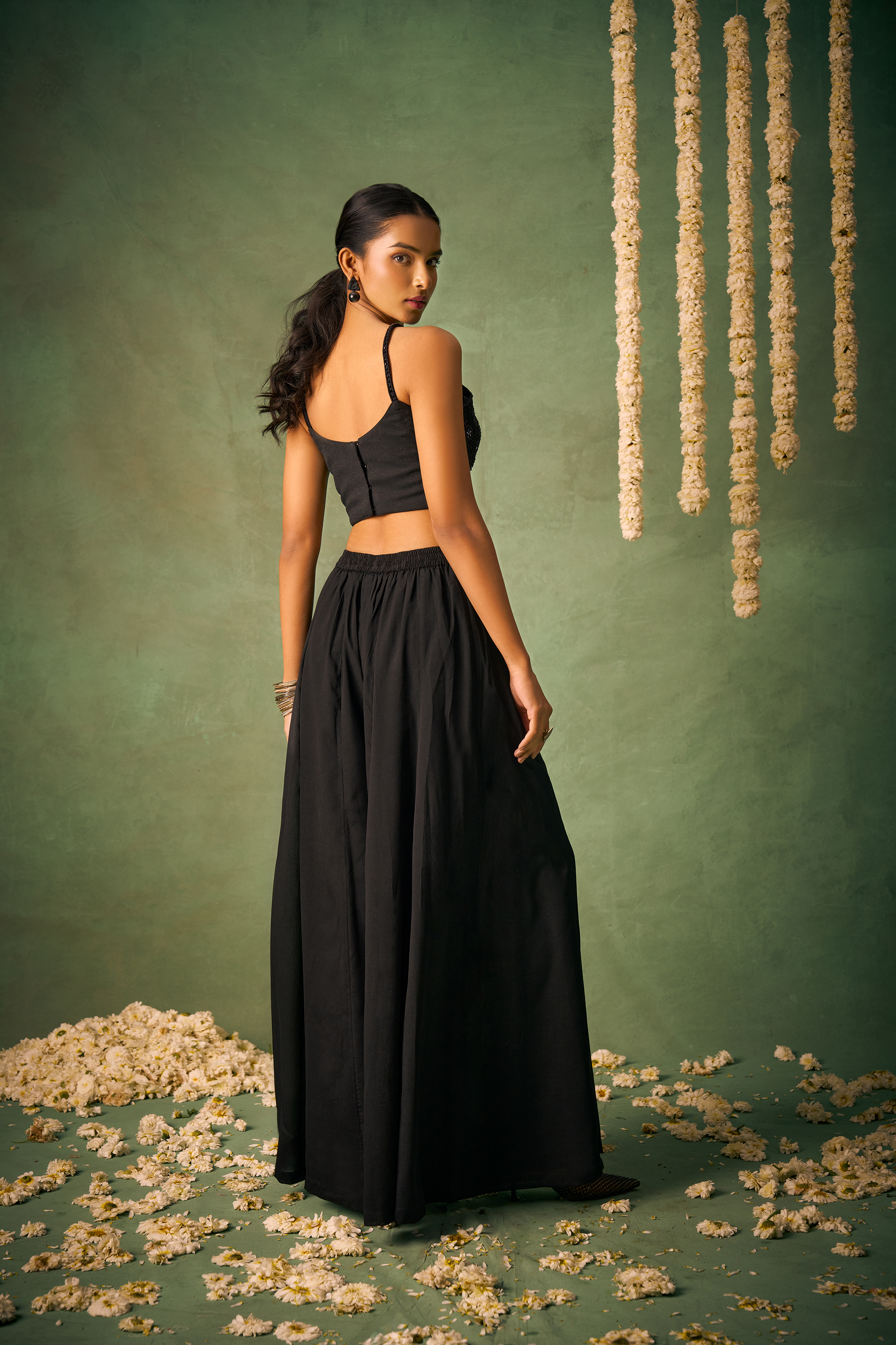Black Chinon Hand Embroidered Stylish Indo-Western IWJ0030