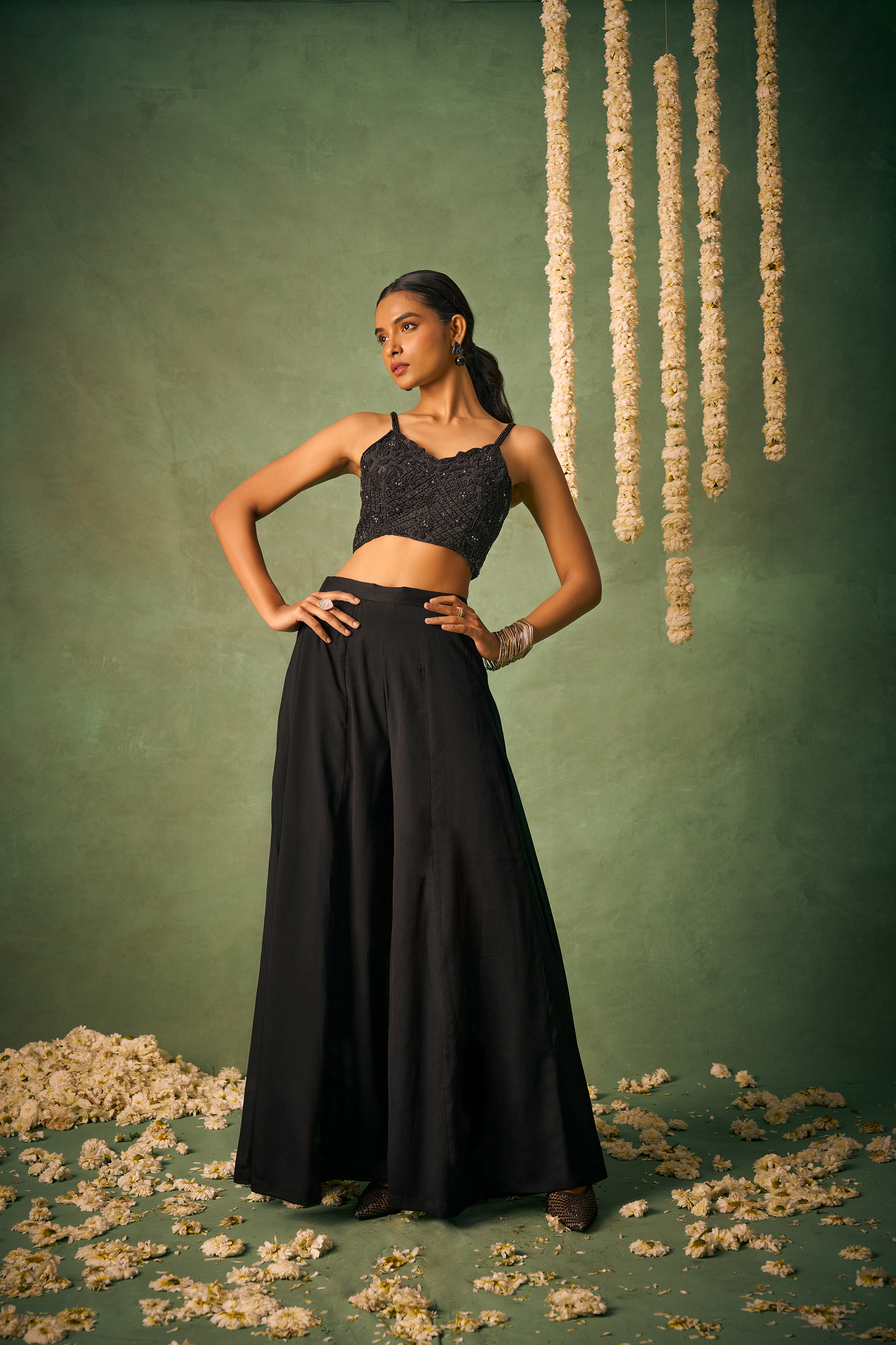 Black Chinon Hand Embroidered Stylish Indo-Western IWJ0030