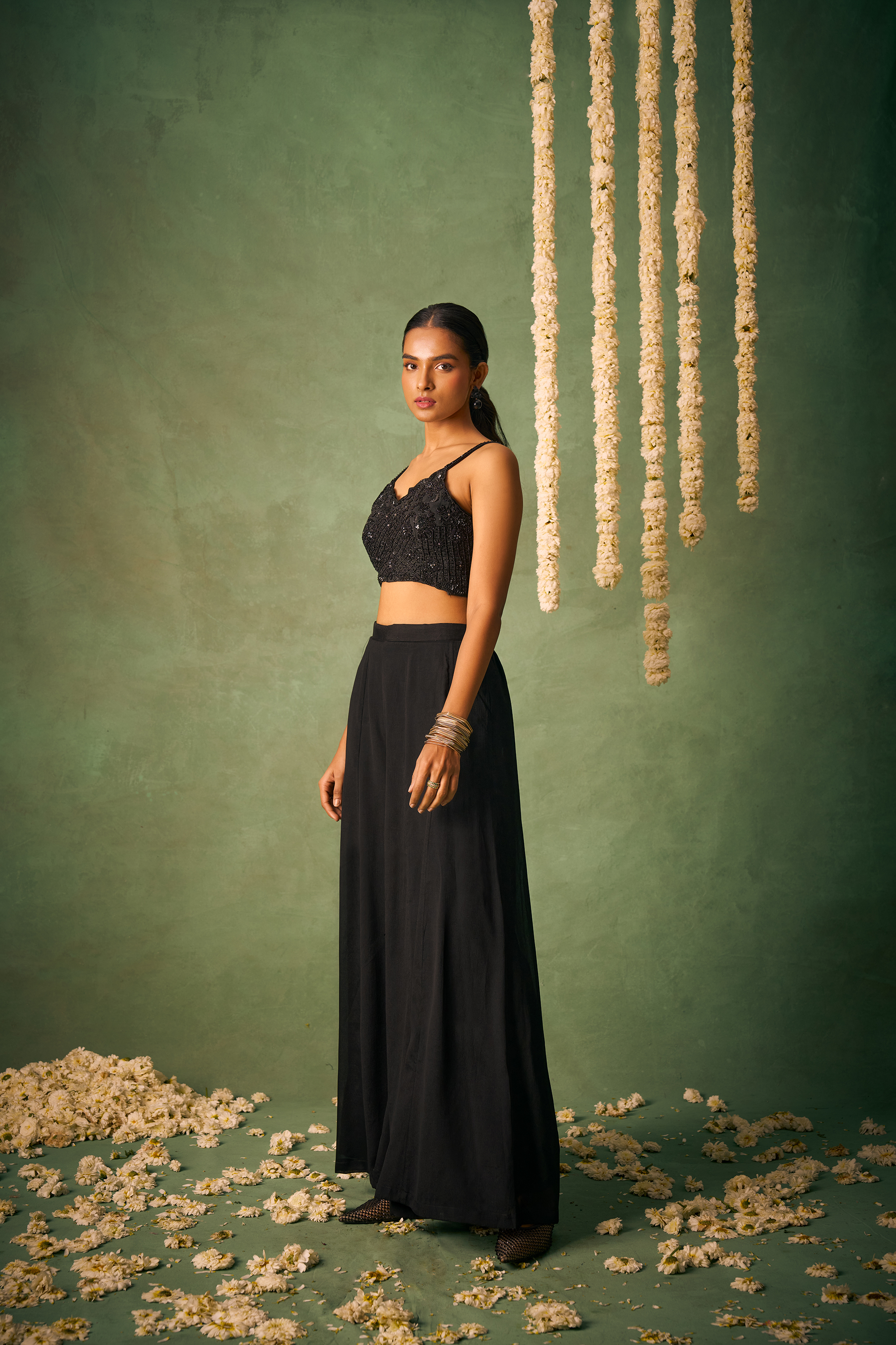 Black Chinon Hand Embroidered Stylish Indo-Western IWJ0030