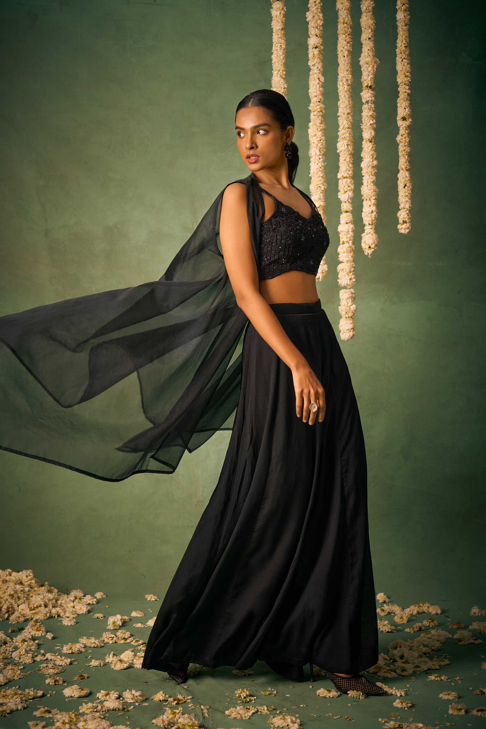 Black Chinon Hand Embroidered Stylish Indo-Western IWJ0030