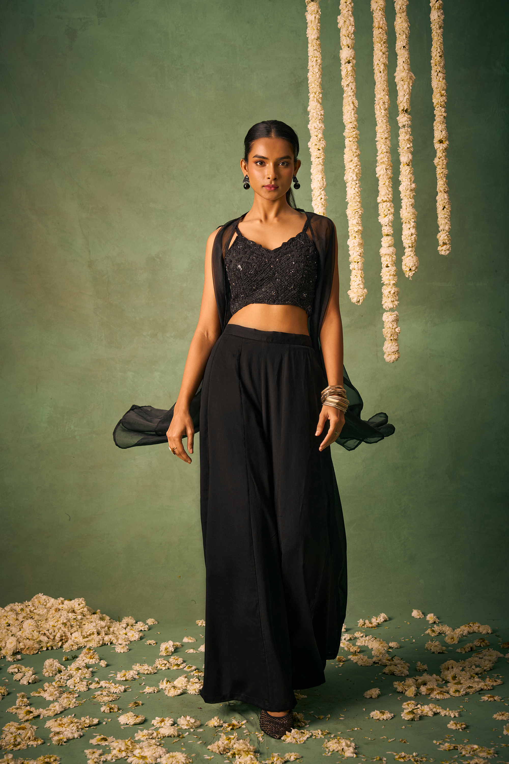 Black Chinon Hand Embroidered Stylish Indo-Western IWJ0030
