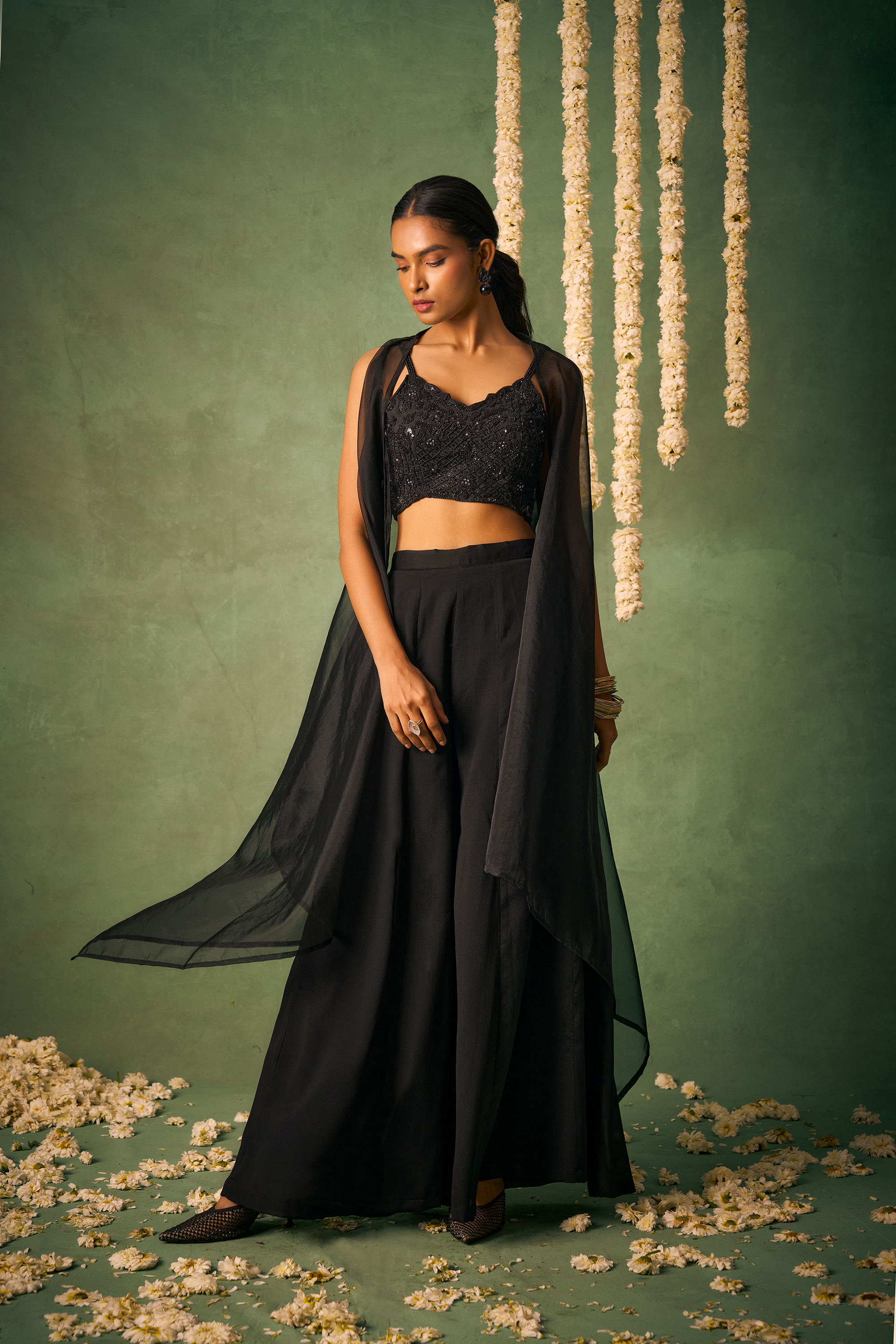Black Chinon Hand Embroidered Stylish Indo-Western IWJ0030