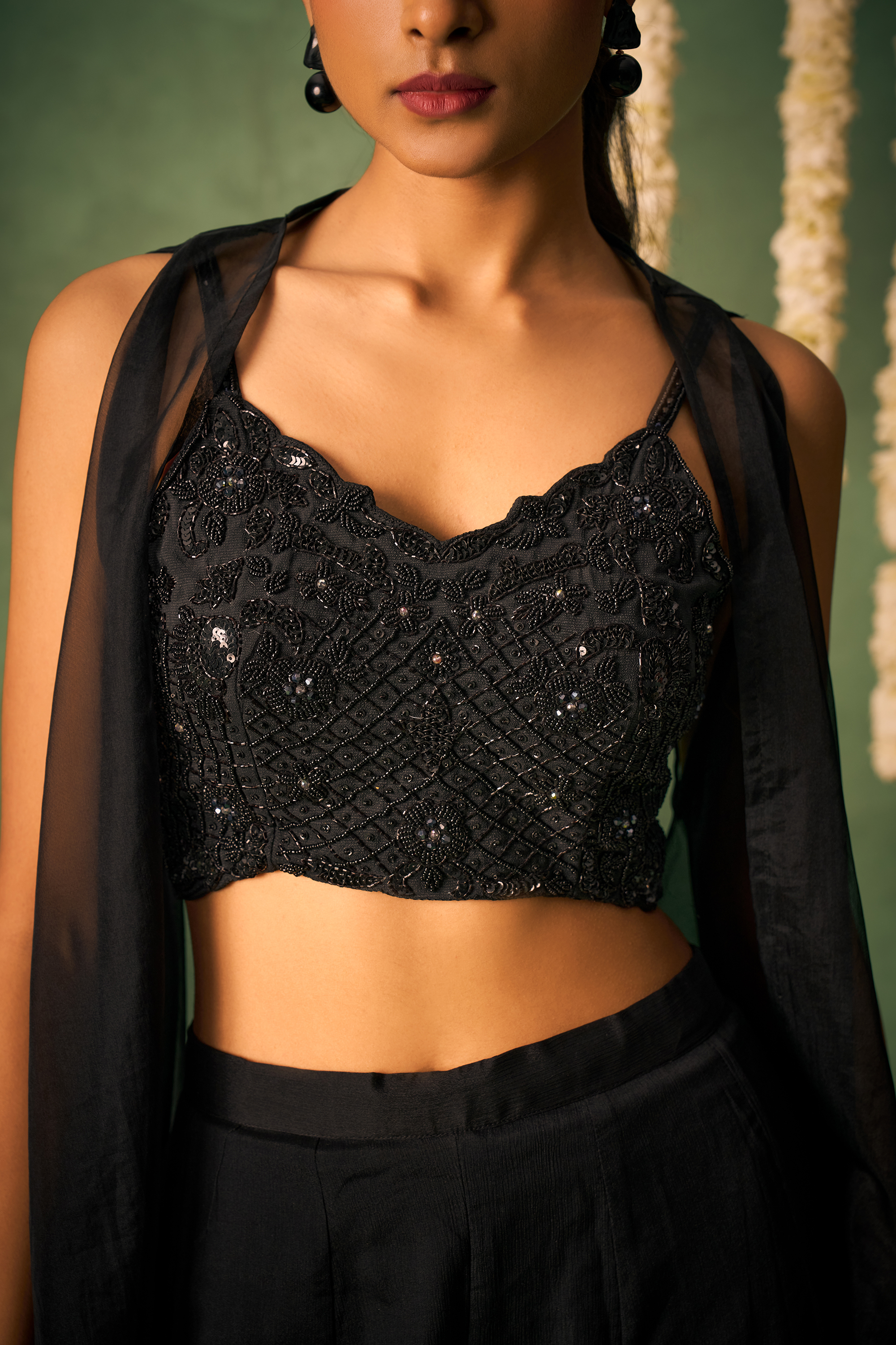 Black Chinon Hand Embroidered Stylish Indo-Western IWJ0030