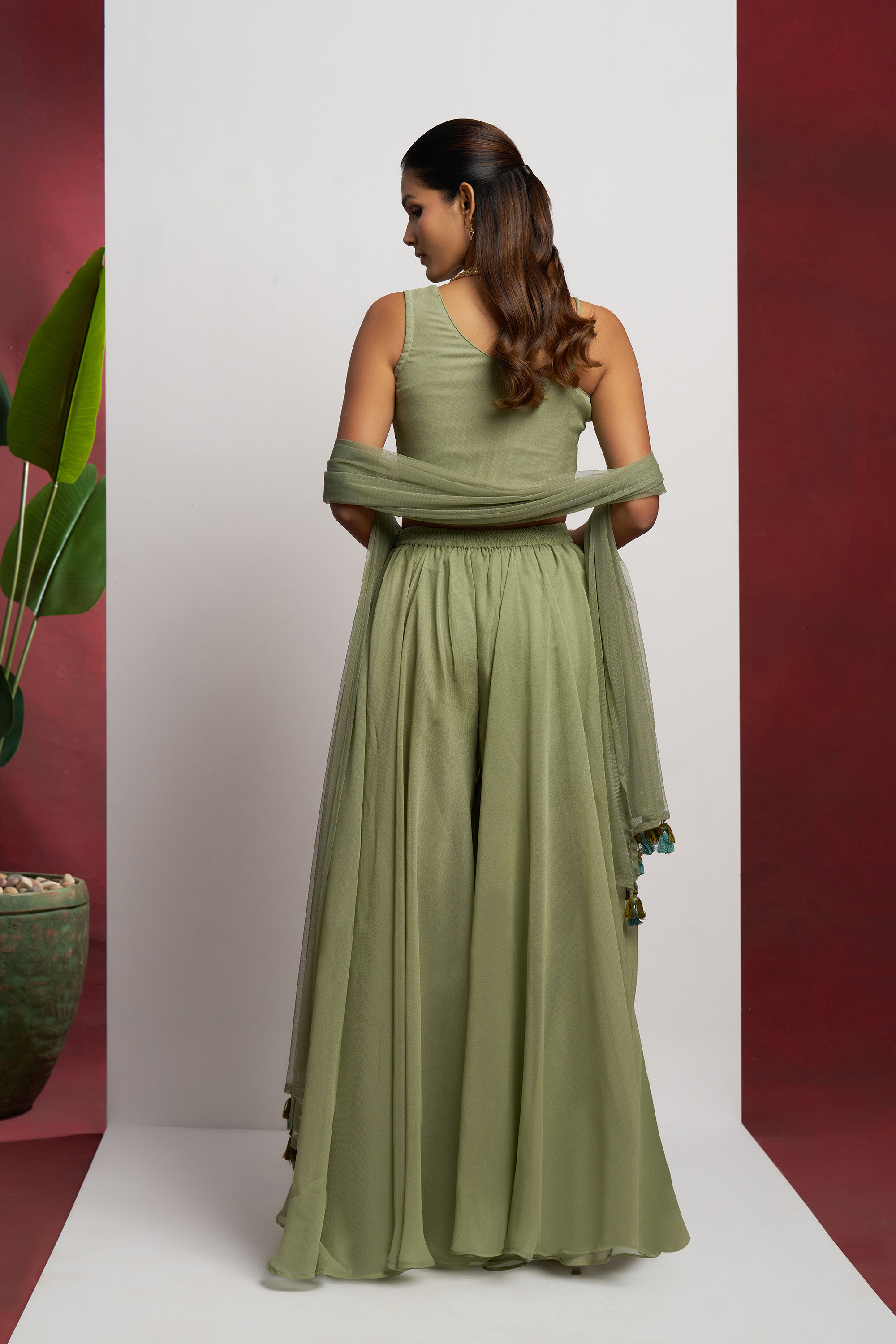 Indo western wear Beautiful Mint Green Khatli Work Blouse With Sharara Indo-Western IWJ0033