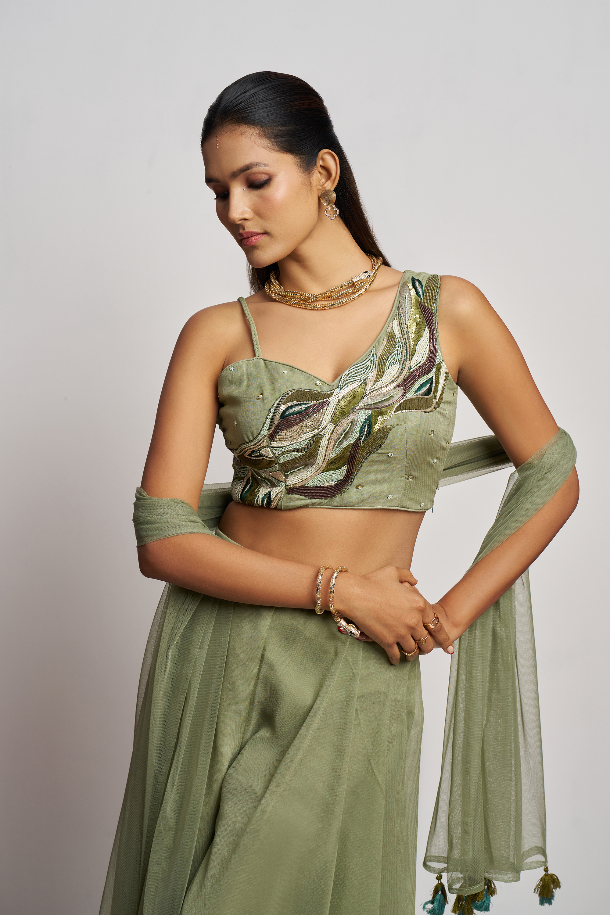 Indo western wear Beautiful Mint Green Khatli Work Blouse With Sharara Indo-Western IWJ0033
