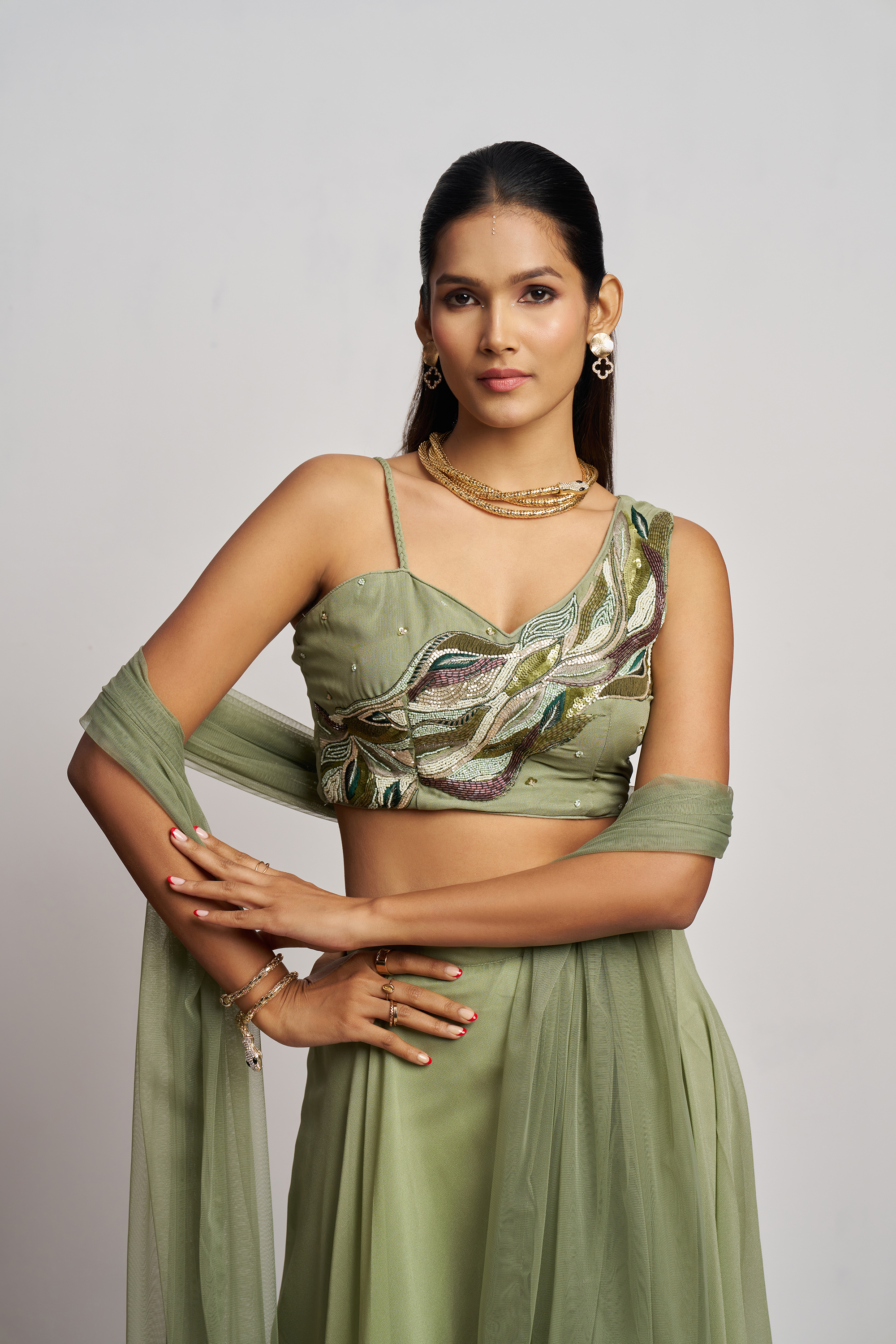 Indo western wear Beautiful Mint Green Khatli Work Blouse With Sharara Indo-Western IWJ0033