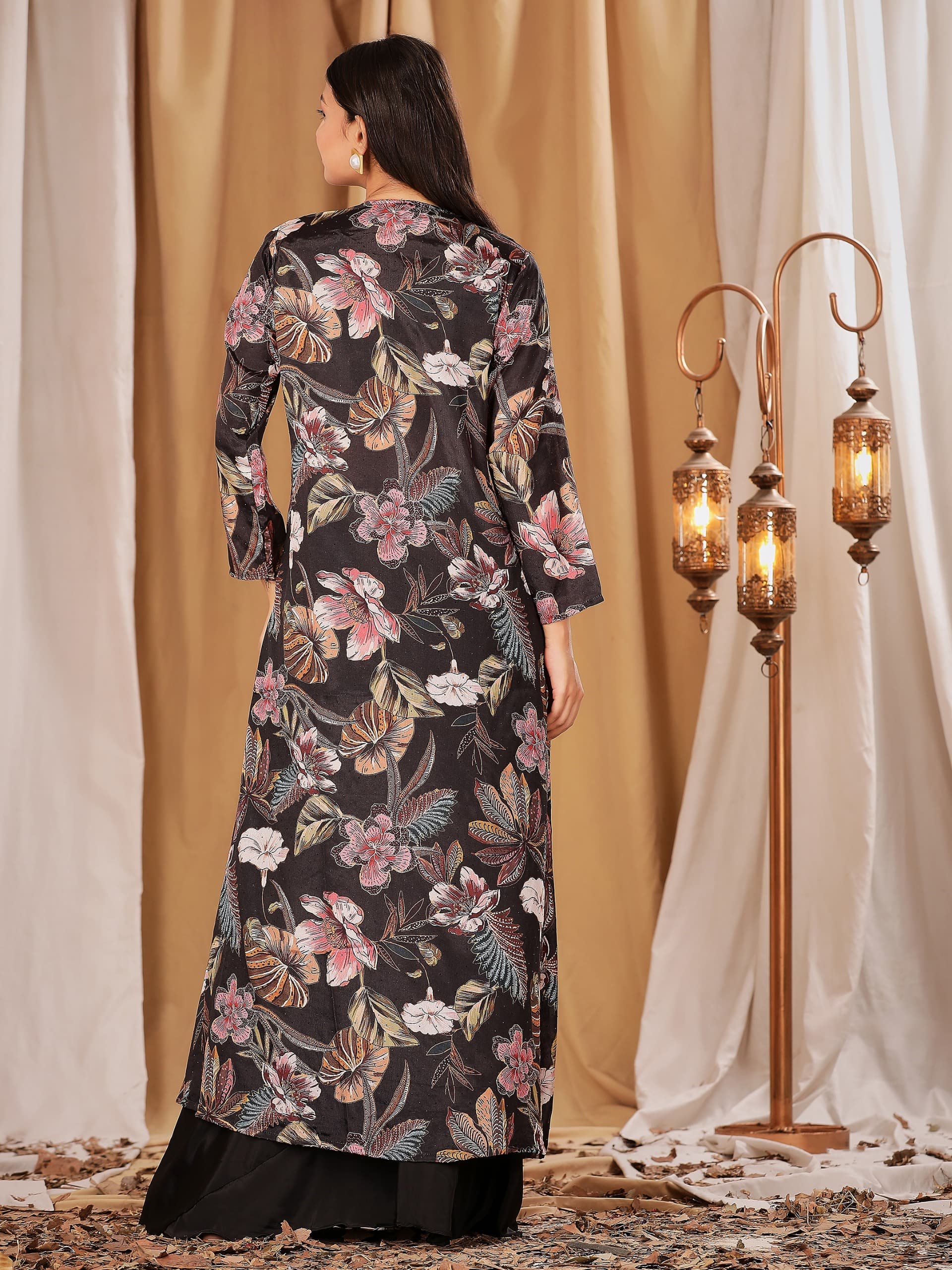 "Black Floral Indo-Western with Palazzo"IWJ0034